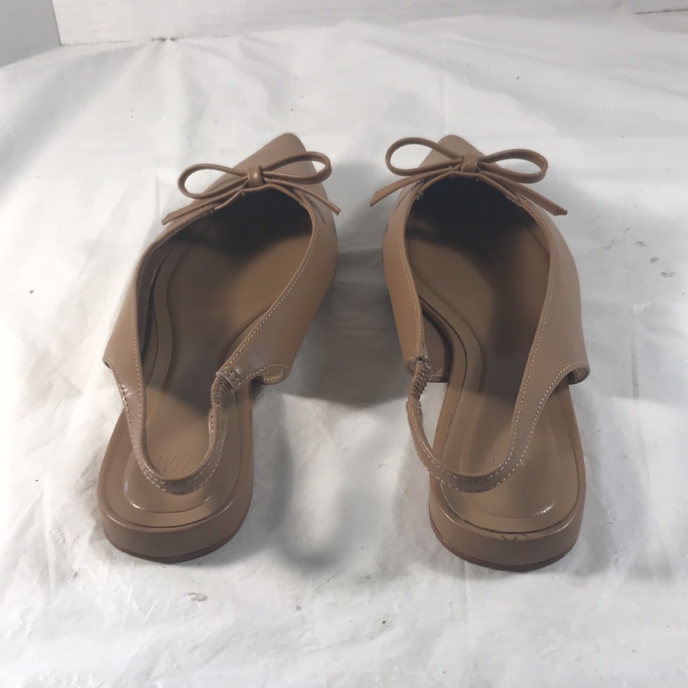 H & M Women’s Nude Brown Bow-Decorated Slingback Pointy Toe Vegan Shoes Flats View 3